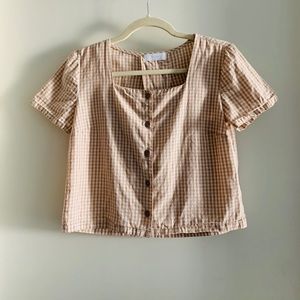 Oak + Fort Camel Plaid Cropped Top XS